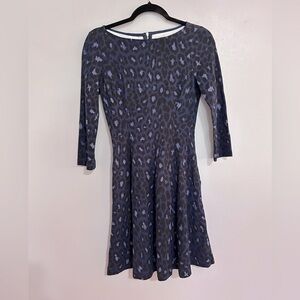 Kate Spade Navy and Black Leopard Print Fit and Flare Dress Size 0 Preppy Basic